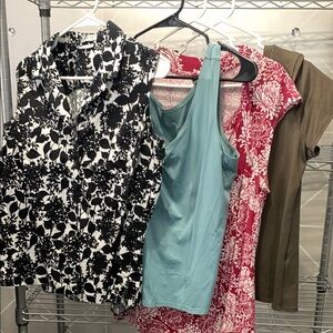 Black and White Sleeveless Notched Collar Blouse + 3 others